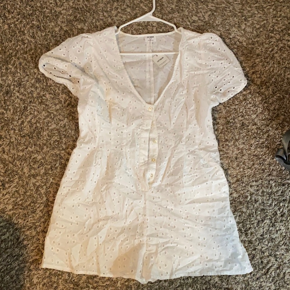 White woven Claudia shirt sleeve romper